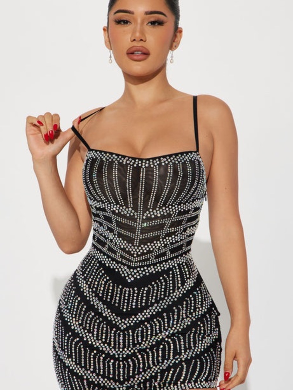 Fashion Nova Black Mini Dress with Silver Rhinestone Detailing